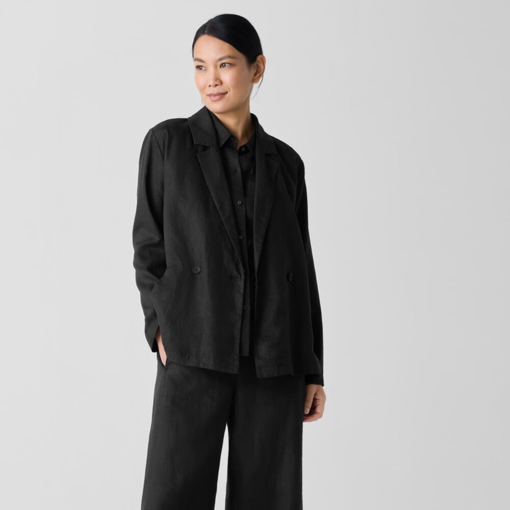 Eileen Fisher Organic Linen Double-Breasted Blazer XS